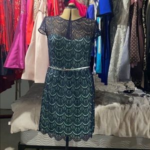 Lace flare dress with belt